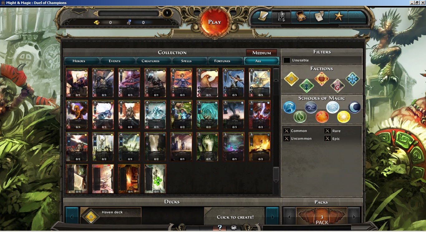 Коллекция карт с возможностью фильтров по фракциям и школам магии