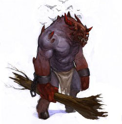 Пользуется выкорчеванным деревом в качестве оружия